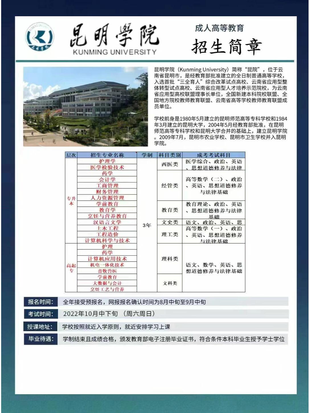 2026年昆明学院招生章程