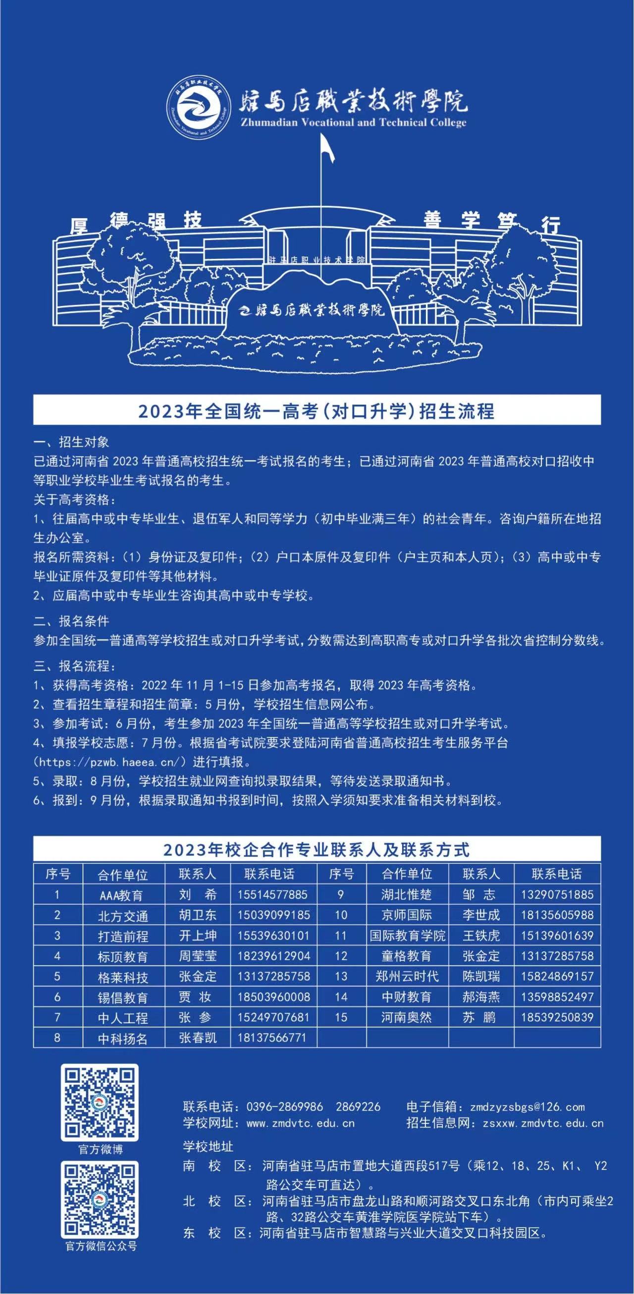 2026年驻马店职业技术学院招生章程